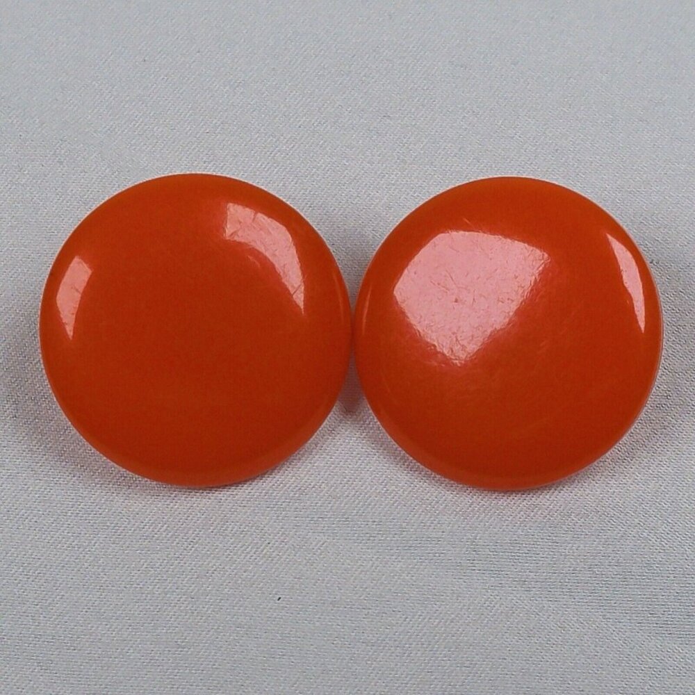Orange Round Large Disc Clip On Earrings Plastic Vintage 70s 80s 1" Diameter - Picture 1 of 5